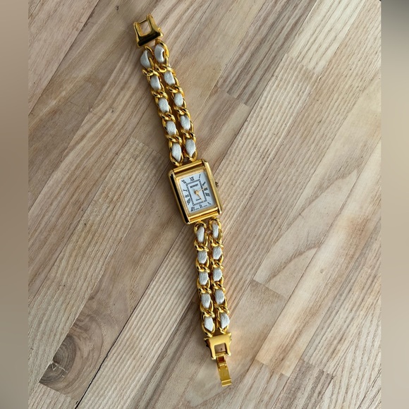 Sonnet Ladies Watch Gold Tone and White Leather Weave Bracelet White Dial - Picture 5 of 9